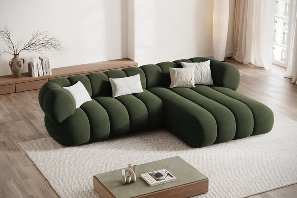 -25 % Dny MOMENTI– Cosmopolitan Design Zelená sametová rohová pohovka Koge 270 cm, pravá
