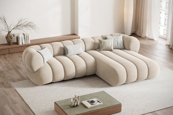 -25 % Dny MOMENTI– Cosmopolitan Design Světle béžová sametová rohová pohovka Koge 270 cm, pravá