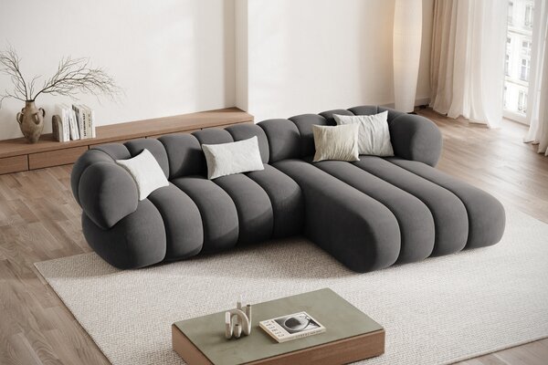 -25 % Dny MOMENTI– Cosmopolitan Design Šedá sametová rohová pohovka Koge 270 cm, pravá