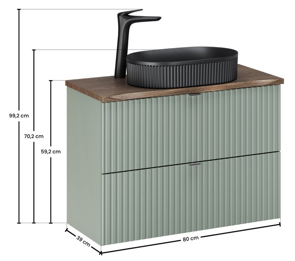 Comad Set koupelnového nábytku Line Reed Green 80 rákosově zelená/dub casella (4 kusy nábytku)