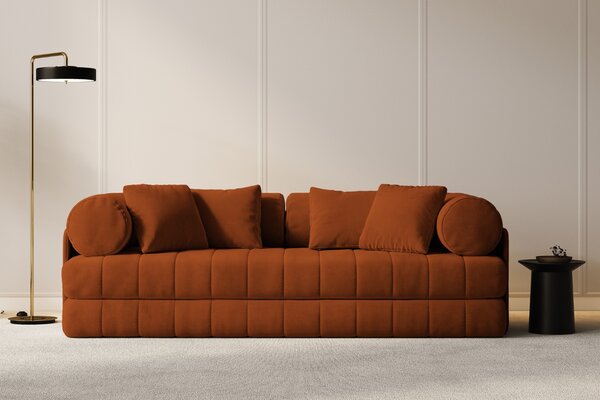 -25 % Dny MOMENTI– Cosmopolitan Design Terakotově oranžová sametová rozkládací pohovka Kemi 206 cm
