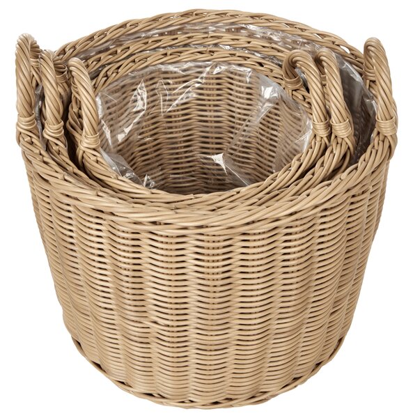 Sada 3 proutěných květináčů PENDULA 33/37/45 cm Přírodní Umělý ratan