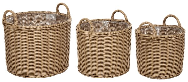 Sada 3 proutěných květináčů PENDULA 33/37/45 cm Přírodní Umělý ratan