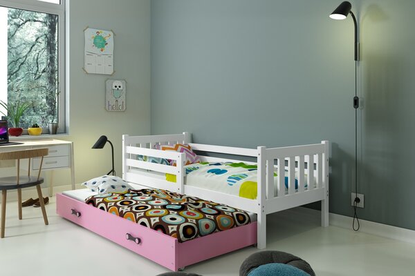 BMS Group Dětská postel s výsuvnou přistýlkou CARINO 190x80 bílá Barva šuplíku: Růžová