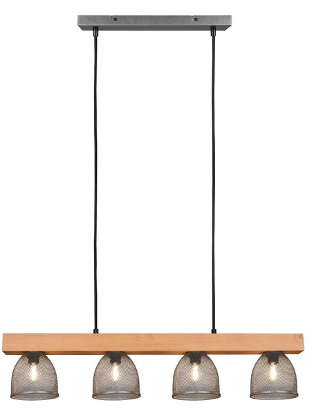 Trio Leuchten R30704067 CESTINO - Závěsný vintage lustr s dřevěným prvkem 4 x E14, šířka 75cm (Závěsné retro svítidlo nad jídelní stůl se dřevěnou lištou)