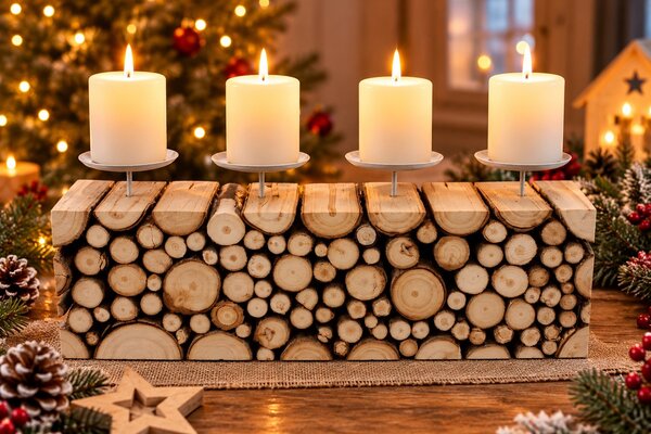 Adventní svícen z masivního dřeva na 4 svíčky – 39 cm