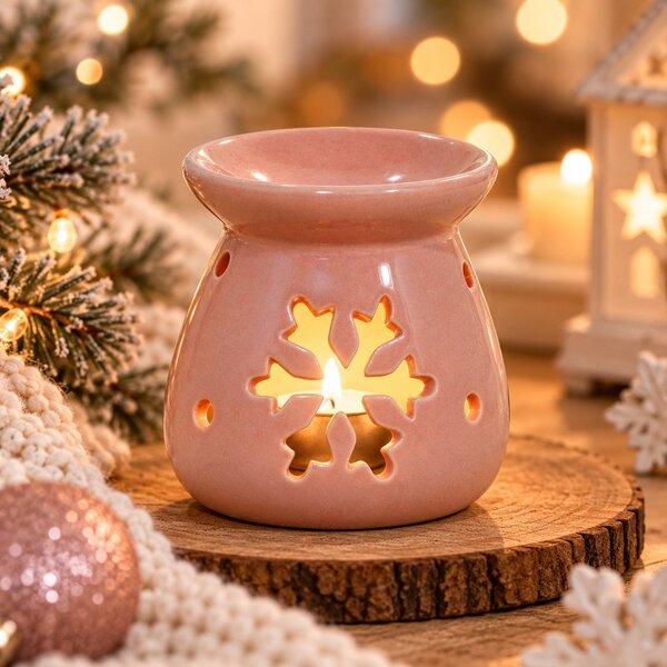 Vánoční aroma lampa růžová vločka 8 cm 9000317
