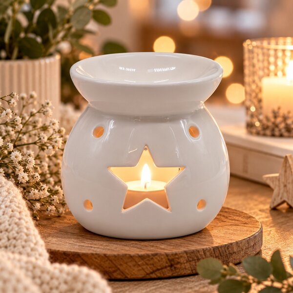 Vánoční aroma lampa bílá s hvězdou 10 cm 9000334