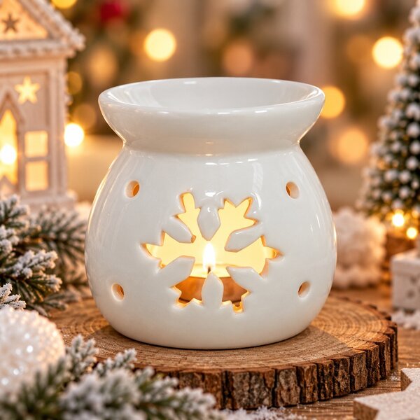 Vánoční aroma lampa bílá vločka 10 cm 9000337