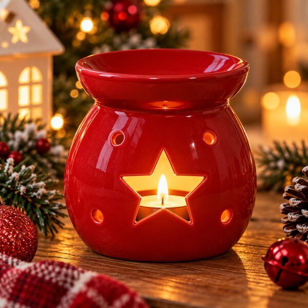 Vánoční aroma lampa červená s hvězdou 10 cm 9000336
