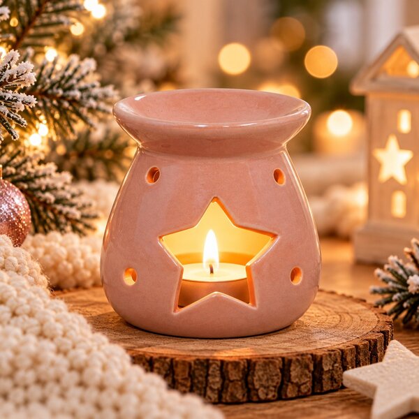 Vánoční aroma lampa růžová hvězda 8cm 9000316