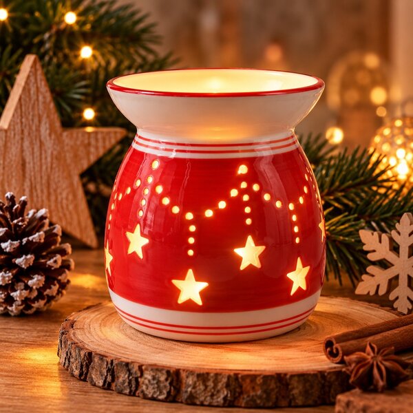 Vánoční aroma lampa červená s hvězdami 11,5 cm 9000325