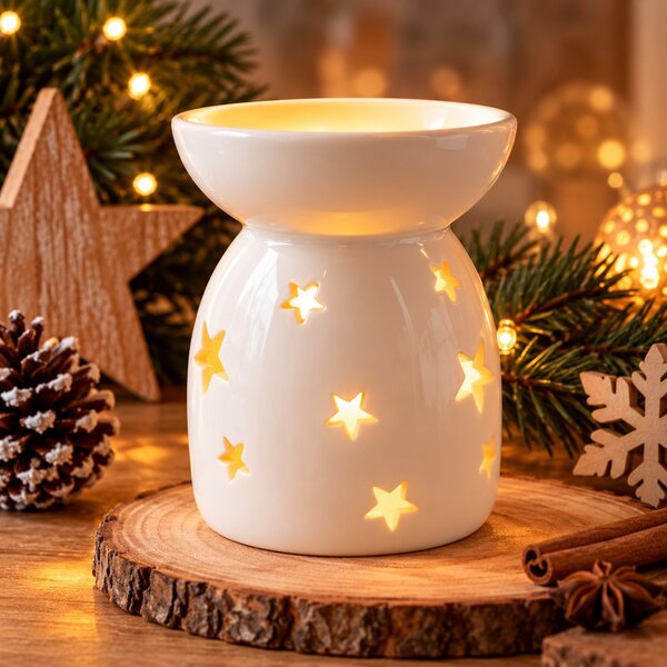 Porcelánová vánoční aroma lampa Hvězdičky 11 cm 9000327