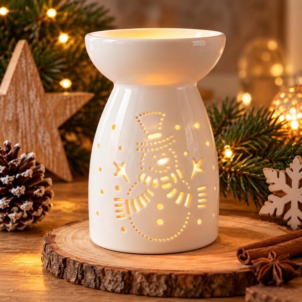 Vánoční porcelánová aroma lampa sněhulák 14cm 9000349