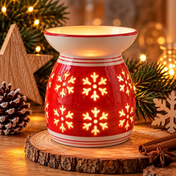 Vánoční aroma lampa červená s vločkami 11,5 cm 9000324