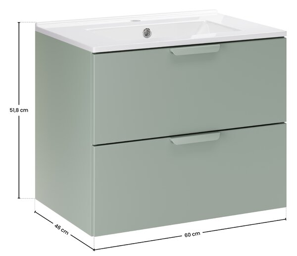Comad Koupelnová skříňka s nábytkovým umyvadlem Aster Green 60 zelená mat