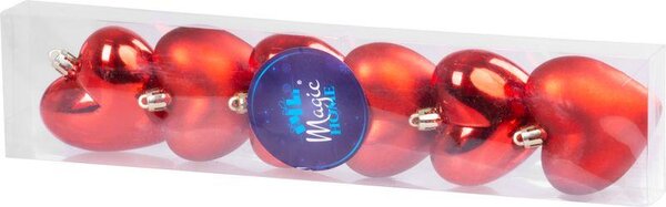 Ozdoba MagicHome Vánoce, 6 ks, srdce, červené, na vánoční stromek, 6 cm