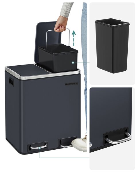 SONGMICS Odpadkový koš na tříděný odpad Bins 30 L antracit