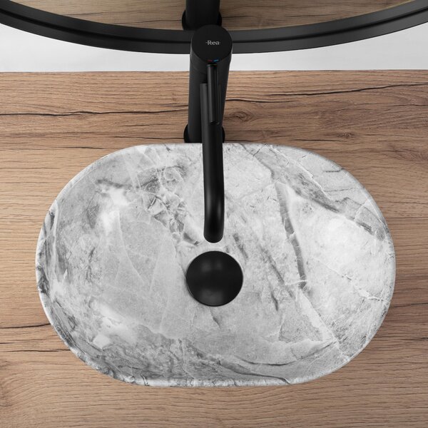 Rea Amelia Mini STONE MATT, umyvadlo na desku 380x260x130 mm, šedá-imitace kamene, REA-U9109