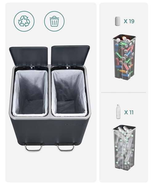 SONGMICS Odpadkový koš na tříděný odpad Bins 30 L antracit