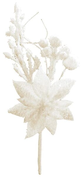 Větvička MagicHome Vánoce, s květem poinsettia, bílá, 19 cm, bal. 6 ks