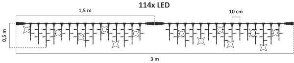 DECOLED Easy Fix venkovní LED rampouchy, světelné, 300 × 50 cm, teple bílá s FLASH, 114 diod, bílý kabel, IP67, prodlužovací