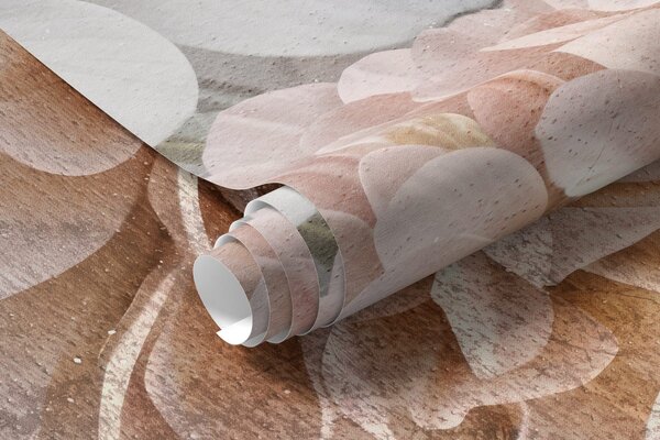 Fototapety Měkký texturní potisk s broskvovými a bílými květy pivoněk se zelenými listy, Fototapety květiny, Fototapety velké, w08534 : uwalls.cz