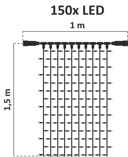 DECOLED Easy Fix LED světelný závěs venkovní, 100 × 150 cm, teple bílá s FLASH, 150 diod, bílý kabel, IP67, prodlužovací