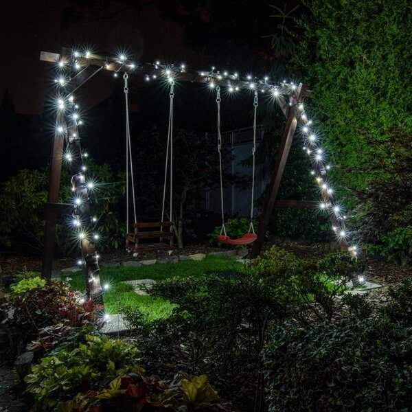 DECOLED Easy Fix LED světelný řetěz, 20 m, venkovní, ledově bílá, 120 diod, černý kabel, IP67