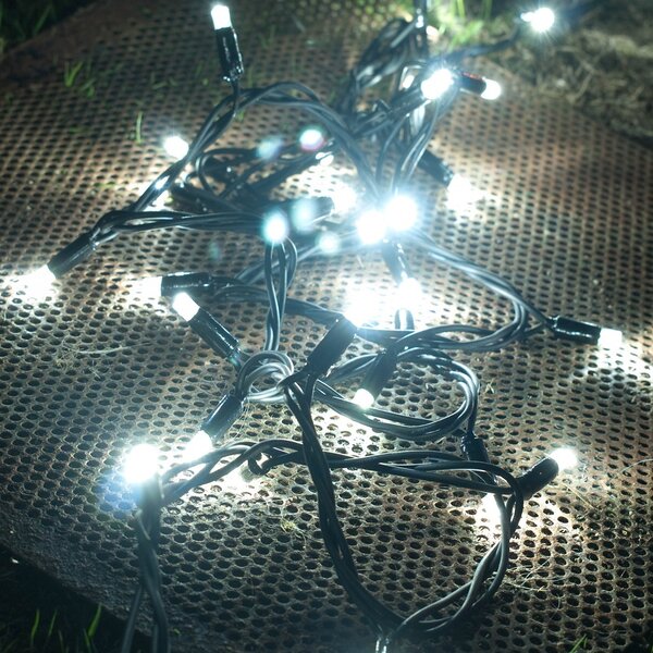DECOLED Easy Fix LED světelný řetěz, 20 m, venkovní, ledově bílá, 120 diod, černý kabel, IP67