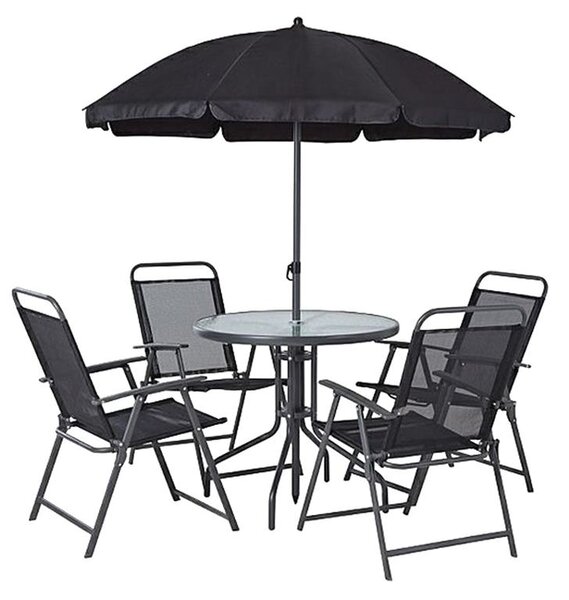 Set záhradný LETICIA GREY, stôl 85x71 cm, 4x stolička 74x53x91 cm, dáždnik 180 cm