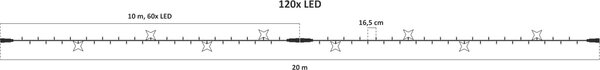 DECOLED Easy Fix LED světelný řetěz, 20 m, venkovní, teple bílá s FLASH, 120 diod, černý kabel, IP67