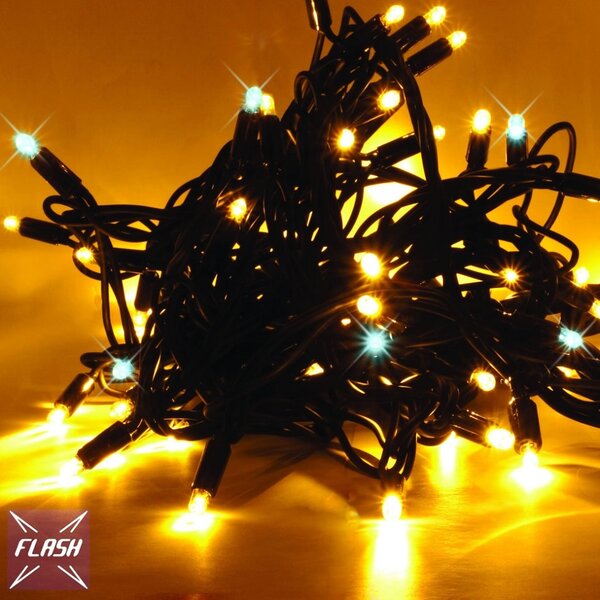 DECOLED Easy Fix LED světelný řetěz, 20 m, venkovní, teple bílá s FLASH, 120 diod, černý kabel, IP67