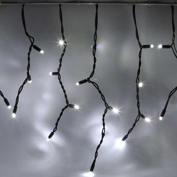 DECOLED Easy Fix venkovní LED rampouchy, světelné, 300 × 50 cm, ledově bílá, 114 diod, černý kabel, IP67, prodlužovací