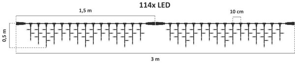 DECOLED Easy Fix venkovní LED rampouchy, světelné, 300 × 50 cm, ledově bílá, 114 diod, černý kabel, IP67, prodlužovací