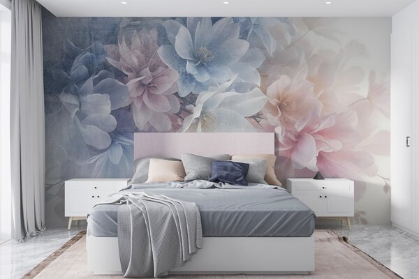 Fototapety Měkké, pastelově barevné texturní květinové aranžmá s velkými, jemnými květy v, Fototapety les, Fototapety stromy, w08535 : uwalls.cz