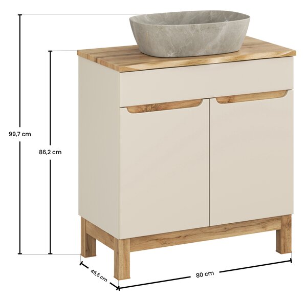 Comad Koupelnová skříňka s deskovým umyvadlem Bali Cashmere 80 kašmír mat/dub wotan