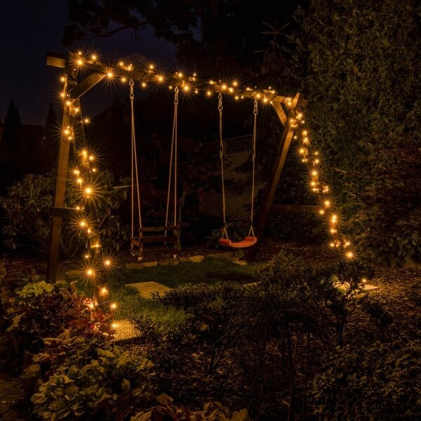 DECOLED Easy Fix LED světelný řetěz, 20 m, venkovní, teple bílá, 120 diod, černý kabel, IP67