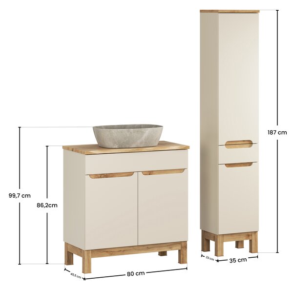Comad Set koupelnového nábytku Bali Cashmere 80 kašmír/dub wotan (4 kusy nábytku)