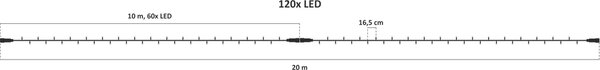 DECOLED Easy Fix LED světelný řetěz, 20 m, venkovní, modrá, 120 diod, černý kabel, IP67
