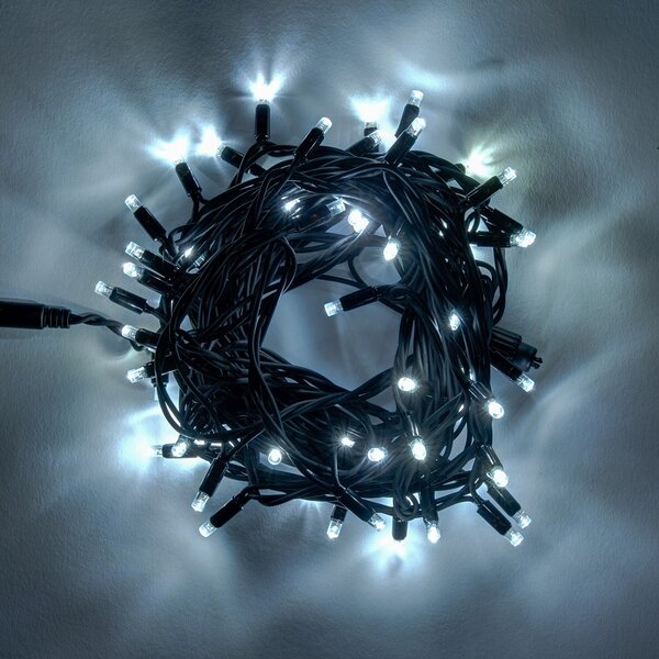 DECOLED Easy Fix LED světelný řetěz, 100 m, venkovní, ledově bílá, 1000 diod, IP67, černý kabel, IP67, cívka