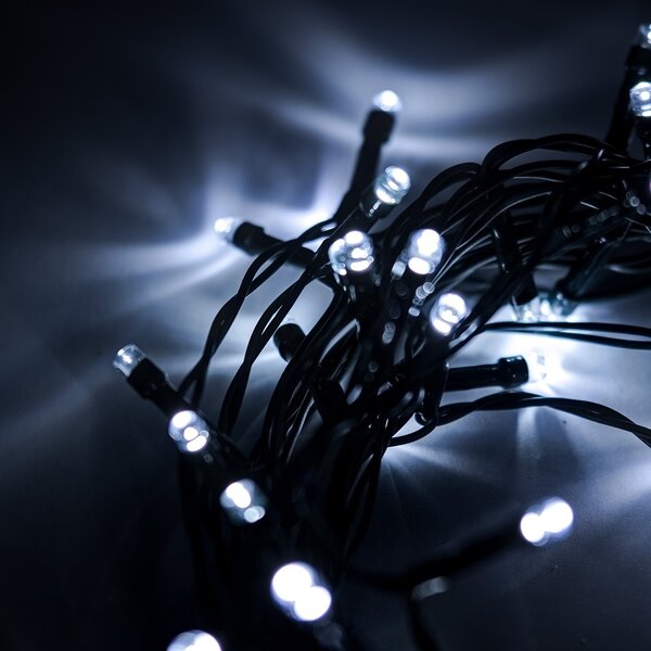 DECOLED LED světýlka na baterie, venkovní, 5,2 m, ledově bílá, tmavě zelený kabel, IP44, 4 × AA