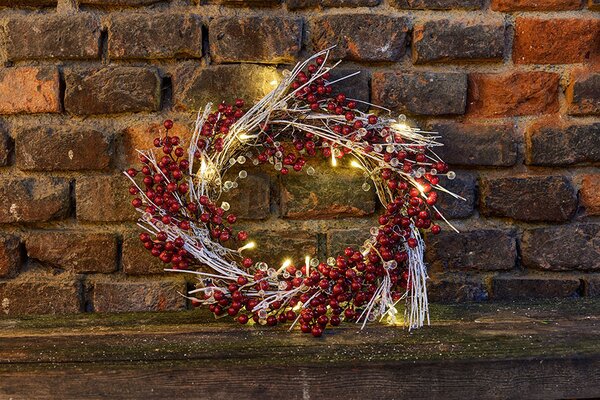 DECOLED Vánoční věnec na dveře z červených bobulek, 40 cm, přírodní