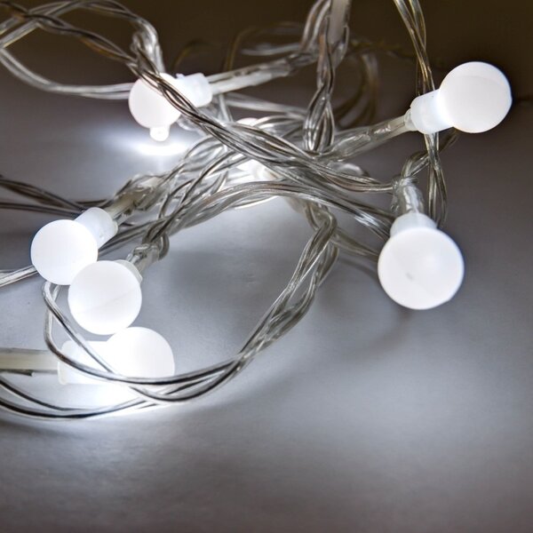 DECOLED LED světýlka na baterie, kouličky, 2,1 m, ledově bílá, 10 diod, IP20 interiér, 3 × AA