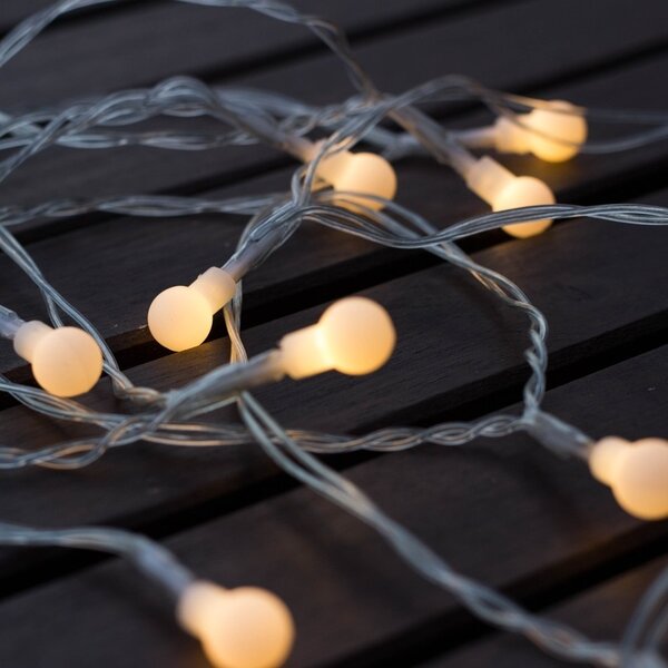 DECOLED LED světýlka na baterie, kouličky, 2,1 m, teple bílá, 10 diod, čirý kabel, IP20 interiér, 3 × AA