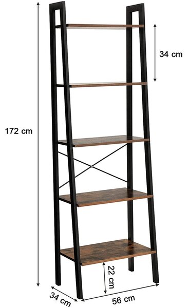 Knihovna TAYLOR 5 polic 172x56 cm, rustikálně hnědá