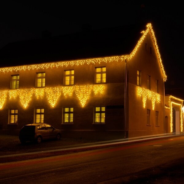 DECOLED Easy Fix venkovní LED rampouchy, světelné, 300 × 90 cm, teple bílá, 174 diod, bílý kabel, IP67, prodlužovací