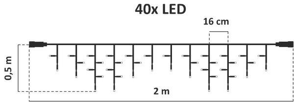 DECOLED Hobby Line interiér LED rampouchy, světelné, 200 × 50 cm, ledově bílá, 40 diod, čirý kabel, IP20, prodlužovací