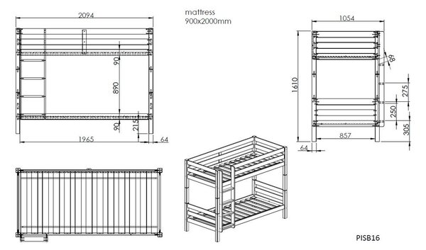 Bílá patrová dětská postel 90x200 cm Pino – Vipack