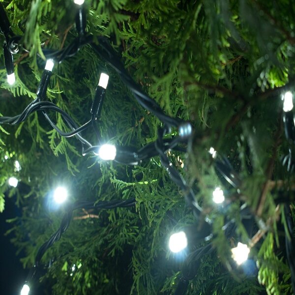 DECOLED LED světýlka na baterie, venkovní, 5,2 m, ledově bílá, tmavě zelený kabel, IP44, 4 × AA